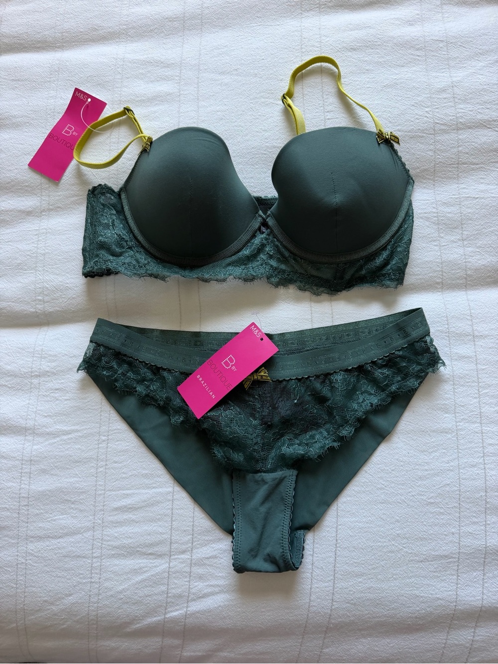 Marks & Spencer Dark Green Lace Push-Up Bra & Panties Set